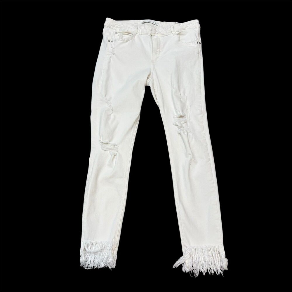 Zara Jeans Womens Size 10 White Distressed Fringed Hem Boho